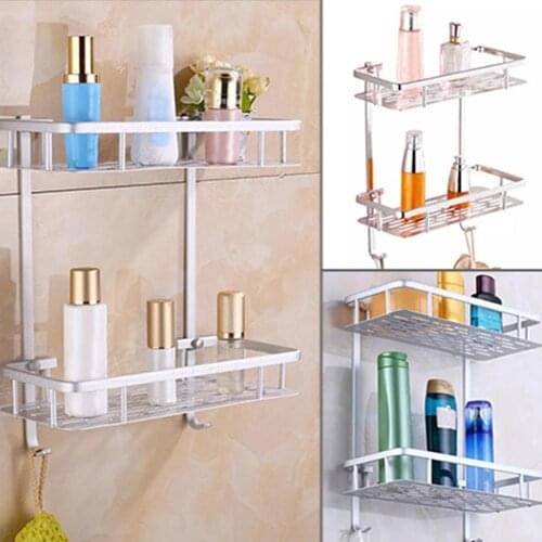 Two Layer Aluminum Wall-mounted Shelves Bathroom Accessories Organizer Shelf Rack Shower Holder
