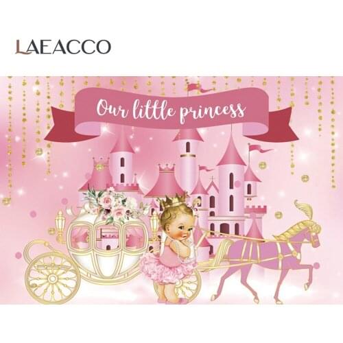 Princess Backgrounds For Photography Pink Castle Carousel Gold Strings Of Dots Party Decor Photozone Photo Backdrops Photostudio