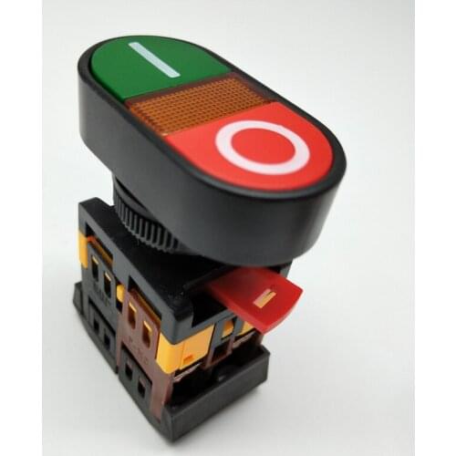 22mm/25mm 220V AC ON/OFF START STOP 1 NO NC 2 buttons APBB-22N Momentary double head Push Button Switch With LIGHT