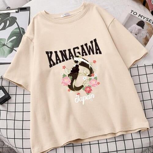 Koi Kanagawa Japan Women Vintage Tumblr Ulzzang T Shirts Camisetas De Mujer Anime Tops Tee Shirt Femme Roupas Femininas Vetement