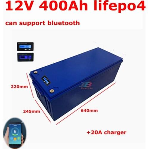 12.8V 12V 400AH Lifepo4 lithium battery bluetooth BMS APP for power supply EV Solar Storage inverter boat + 20A charger