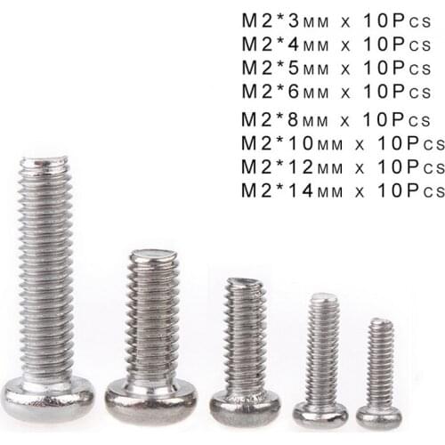 80Pcs M2 GB818 Nickel Plated Cross Recessed Round Head PM Screws Phillips Pan Head Screws Set/Kit Length 3/4/5/6/8/10/12/14/16mm