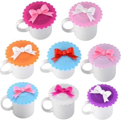 NEW Hot Cute Reusable Cup Lid With Bowknot Silicone Anti-dust Bowl Cover Thermal Insulation Cup Seal Glass Mugs Cover Food Grade