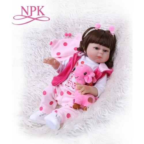 NPK 49cm Handmade soft full Silicone Vinyl body girl Lifelike cute Baby Bonecas Girl Kid Baby Doll Reborn Menina Toys