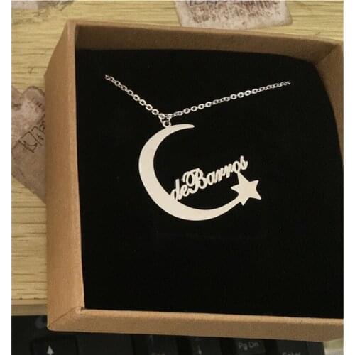 Custom Moon Star Name Charm Necklaces Personalized Nameplate Women Statement Crescent Pendant Islam Jewelry Party Gift Collares