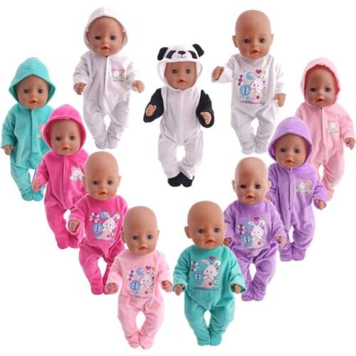 Doll Clothes Unicorn Pajamas With Hat Panda, Rabbit For 18 Inch American&43 Cm Baby New Born Doll Generation Girl`s Toy