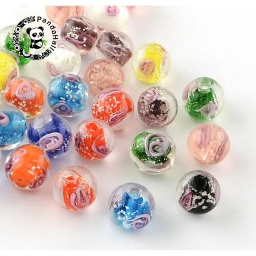 Pandahall 100 pcs Handmade Luminous Inner Flower Lampwork Beads for Jewelry Bracelet Necklace Making Round 8mm/9~10mm Hole:1~2mm