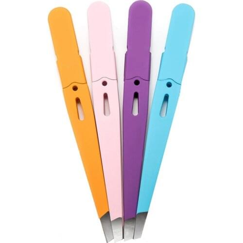 Eyebrow Tweezer Stainless Steel Beauty Eye Brow Clips Fine Hairs Puller Slanted Black Tip Removal Eyebrow Makeup Tweezers Tools