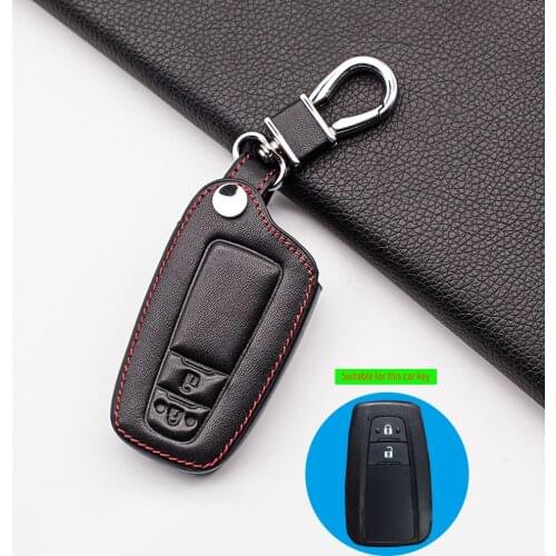 Popular 100% Leather Key Chain Case Cover For Toyota C-HR CHR Rav4 Corolla Camry Avalon Land Cruiser Prado Prius 2018 2019 2020