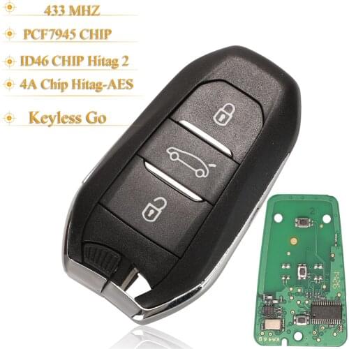 Kutery 3 Buttons Remote Control Keyless Car Key For Peugeot 208 308 3008 508 5008 For Citroen C4 DS4 DS5 433MHZ 4A/ID46Chip