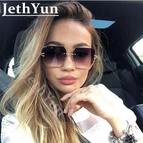 Retro Square Rimless Sunglasses Women Brand Designer Metal Oversized Sun Glasses Fashion Men Gradient Shades Oculos