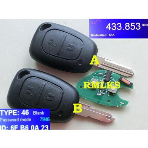 RMLKS 433mhz PCF7946 Chip Remote Key Fob Fit For Renault Renault CLIO SCENIC Traffic Master Vivaro Movano KANGOO Uncut Blade