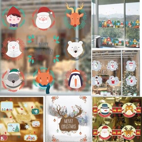 Christmas Santa Claus Deer Bear Fox wall sticker Decals window party Christmas decoration new year decor Poster Mural