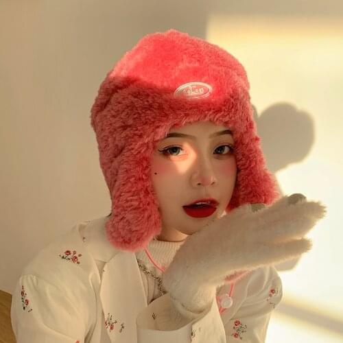 Artificial fur Winter hats Hat with earflaps russian hat Winter cap fur hood hat Lamb hair Womens Bomber Hats warm beanies cap