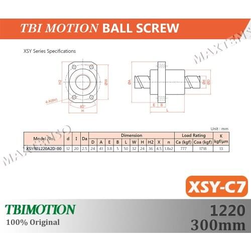 TBI Motion XSYR1220 XSY C7 Rolled Ball Screw Lead 20mm Professional end machining thread shaft 300mm Ball nut High Precision