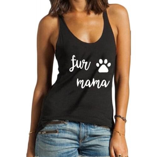 Skuggnas New Arrival Fur Mama Dog Mom Workout Tank Top Good Vibes Letter Summer Fashion Tank Tops Funny Casual Sleeveless Tee