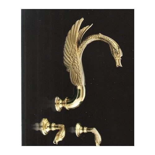 Free shipping 3pcs gold pvd finish brass swan wall mounted faucet swan shower faucet