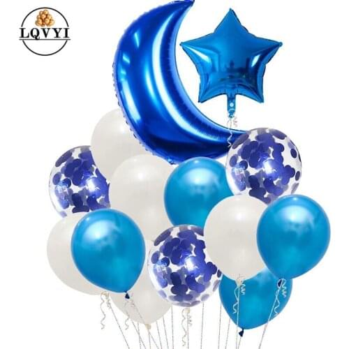 1set blue gold pink Moon Balloon Party and Star Party Eid Mubarak Wedding Birthday baby shower Ballons Accessories photo props