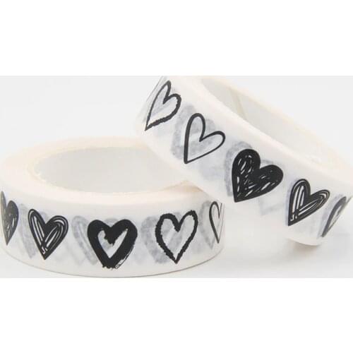 High quality 1PC Black and White Heart Washi Tape DIY Decor Scrapbooking Planner Adhesive Masking Tape School Supplies