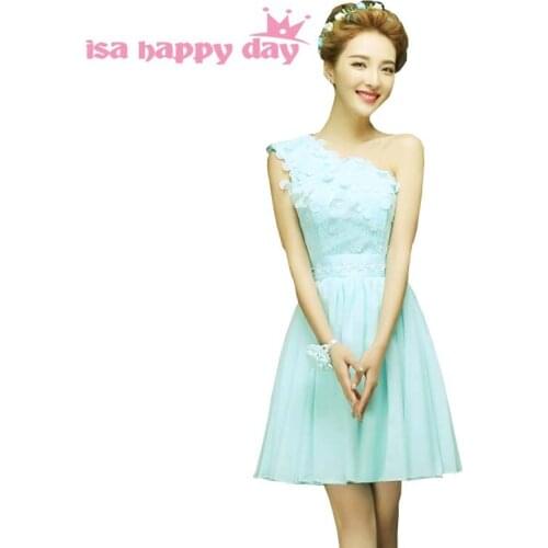 2020 latest style woman one shoulder embellished chiffon simply party elegant prom short dresses sexy dress mint actual H4238