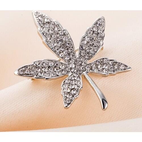 Mzc Cute Leaf Silver Plated Brooches And Enamel Pins For Womens Rhinestone Broche Crystal Brosch Unisex Jewelry Wedding Gift