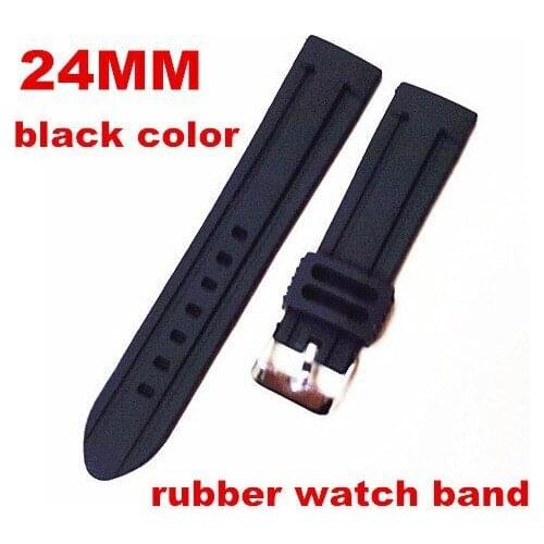 1PCS High quality 24MM rubber Watch band watch strap black color for wrist watch -090701