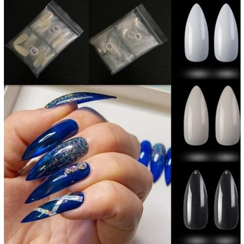 100PCS/PACK Professional False Nails Full Cover Natural Artificial Detachable Nails Tips Oval Stiletto Nail Tips Fake Nails