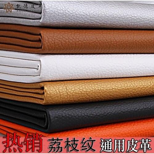 138cmx100cm PU Lychee Pattern Leather Available Back Glue Processing Sofa Patch Soft Bag Car Interior DIY Self-adhesive Leather