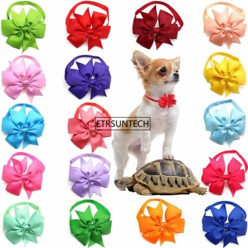 200pcs Dog Pet Bow Tie Chiffon Flowers Dog Necktie Adjustable Pet Bowties Collar Dog Accessories Grooming
