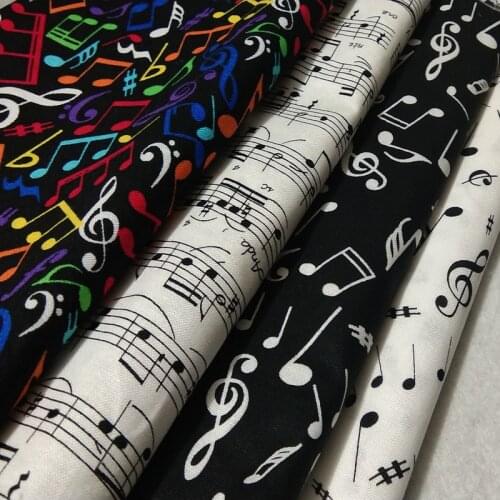 4pcs 24x20cm Pretty Colorful Black White Music Note Printed Cotton Fabric Bundle Small Size DIY Sewing Patchwork Decoration
