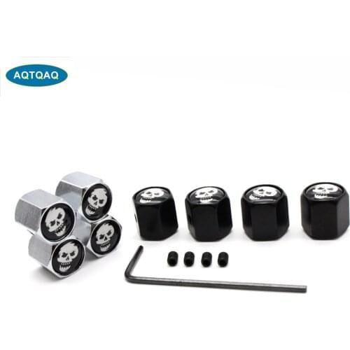 4Pcs/set Car Styling Zinc Alloy Anti-theft Smiling Skull Logo Car Tire Valve Caps Wheel Tires Tire Stem Air Cap Airtight Covers