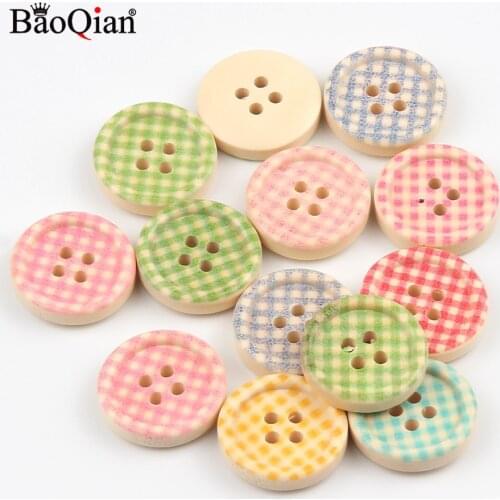 50Pcs 20mm Mixed Lattice Pattern Wooden Buttons 4 Hole Round Sewing Buttons For Clothing Scrapbooking Decoration DIY Needlework