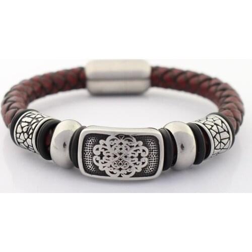 8MM Genuine Braided Leather Bracelet for Men Never Fade Stainless steel Fashion Charms Bead Bangles Jewelry with Magnet Clasp