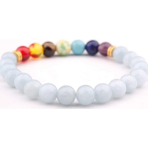 8mm blue crystal multicolor Chakra Healing Reiki Buddha Yoga Bracelet elastic adjustable black Volcanic Stone Bangles ytfg3