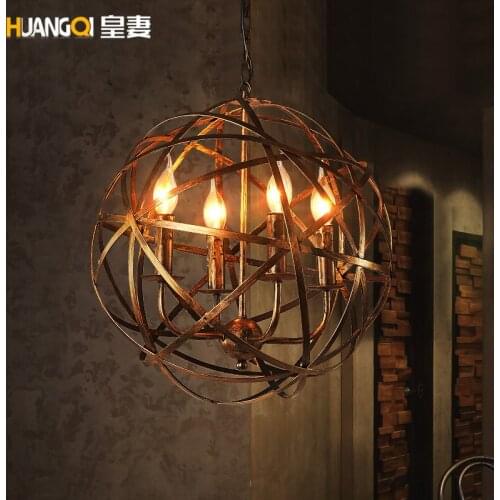 American loft retro industrial iron ball pendant light coffee shop restaurant bar hanging lighting