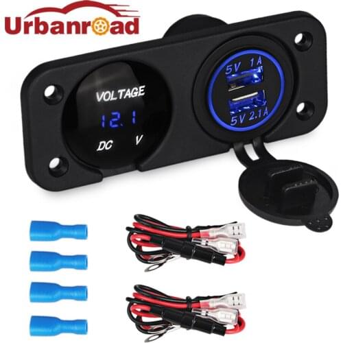Urbanroad Waterproof Dual USB Car Charger Cigarette Lighter Socket Splitter 12v USB Car Motorcycle Socket Charger With Voltmeter