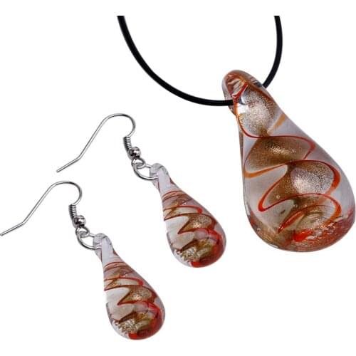 Free Shipping 6 stet Jewelry Women Party Necklace/earrings water drop Lampwork Glass Murano Bead Necklace Earring Fashion