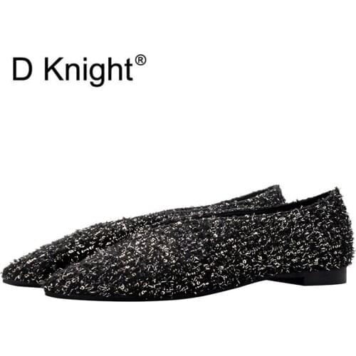 Shiny Casual Ballet Flat Shoes Woman 2020 Spring Lady Loafers Shoes New Pointed Toe V Mouth Sequined Pregnant Women Flats Shoes