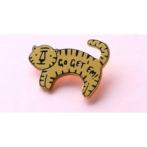 Go GET'EM Tiger Hard Enamel Pin Cartoon Golden Tigers Brooch Cute Funny Animal Badge Fashion Lapel Backpack Pins Jewelry