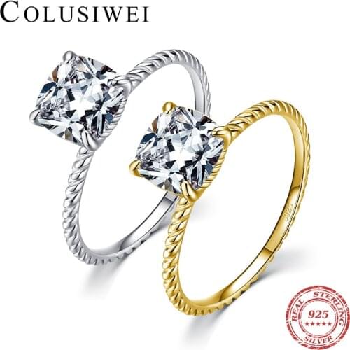 Colusiwei New 925 Sterling Silver 4 Prong AAAAA Cubic Zirconia Rings for Women Fashion Engagement Wedding Rings Original Jewelry