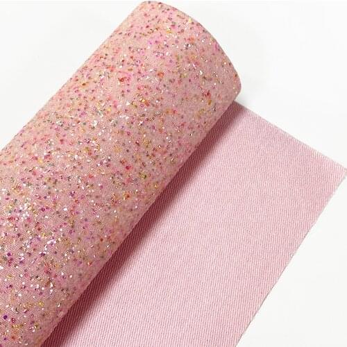 Colorful Multicolored Chunky Glitter Faux Leather Fabric Sheet Knitted Backing For Shoes/Bags/Hair Bow/DIY Accessories