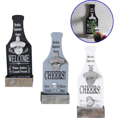 Wooden Wall Bottle Opener Retro Beer Bottle Opener Wall Hanging Creative bar restaurant beer bottle openers Storage Home Decor