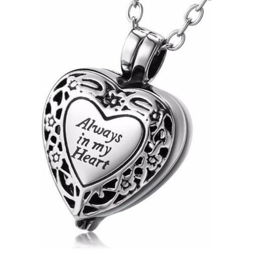Custom Ashes Necklace Stainless Steel Vintage Flower Pattern Heart Cremation Jewelry Urn Necklace Ashes Holder