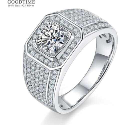 Luxury Moissanite Ring For Wedding Pure 100% 925 Sterling Silver Rhinestone Rings Jewelry Accessories Gift For Men Bridegroom