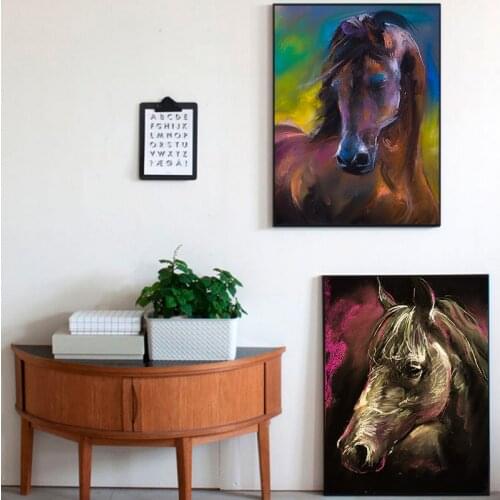 Abstract Colorful Chalk Drawing Horses Canvas Posters Print Modern Wall Art Pictures For Living Room Bedroom Aisle Studio Cafe