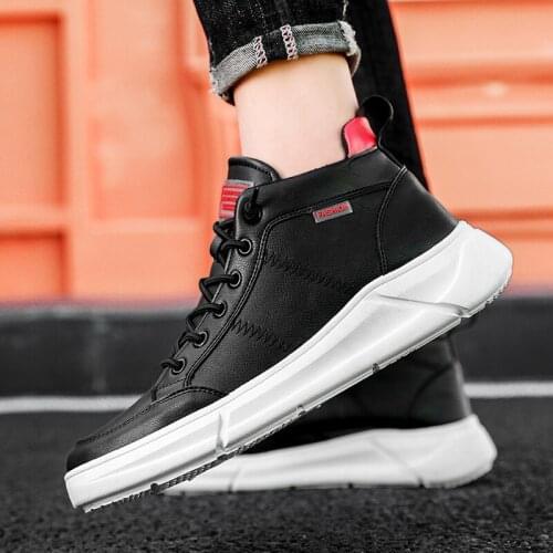 Black White Leather Men Sneakers Classic Lace Up Men Shoes Fashion New Casual Shoes for Mens Sport Shoes High Top Sneakers Men