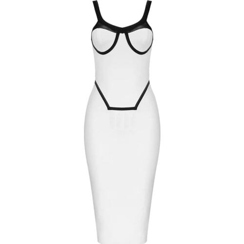 Summer Womens Sling Bodycon Bandage Dress Sexy Sleeveless Backless Black Patchwork Midi Dress 2021 Elegant Club Party Dresses