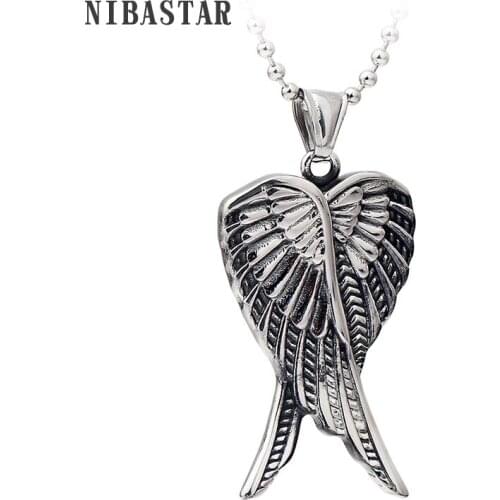 2016 Hot Popular Stainless Steel Antique Design Retro Overlap Wing Pendant Necklace Punk Style Mens Gift