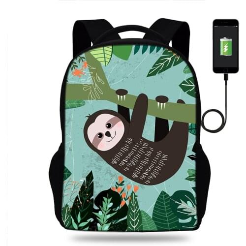 Hotest Animals Cute Sloth Multifunction Backpack Women Men USB Laptop Travel Bags Backpack School Bag For Teenage Girls Boys