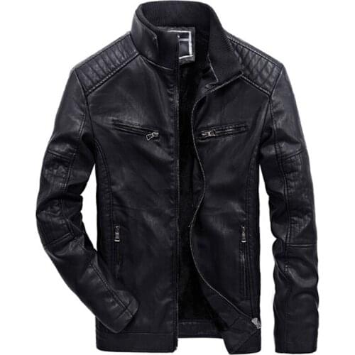 Leather Jackets Men Inner Fleece High Quality PU Pilot Leather Jackets Mens Fashion Motorcycle Biker Outwear Autumn Winter Coats